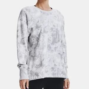Under Armour Small Rival Fleece Oversized Printed Crew White Gray Tie Dye Camo